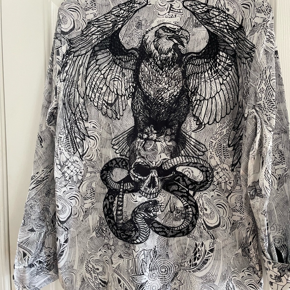 Robert Graham Black and White Casual Button Down Shirt with Ornate Design